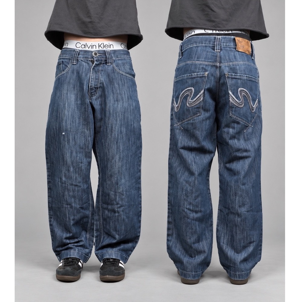 Vintage Southpole 32x28 Wide Leg Baggy Raw Blue Jeans Y2K Loose Streetwear